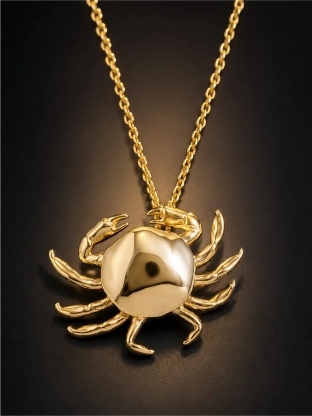 Shiny Gold finish Crab Pendant Necklace
